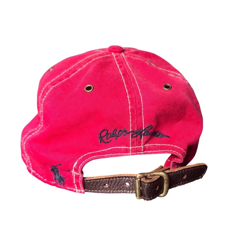 Polo Ralph Lauren Baseball Hat Cap Red USA Flag Emboidered Leather Strap
